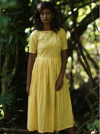 Yellow Check Voil Dress