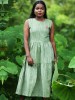 Tiered Green Khadi Dress
