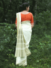 Off White Saree With Green Border